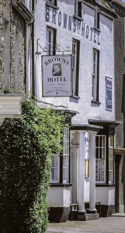 Browns Hotel in Laugharne, Wales often frequented by poet Dylan Thomas. south towns and villages