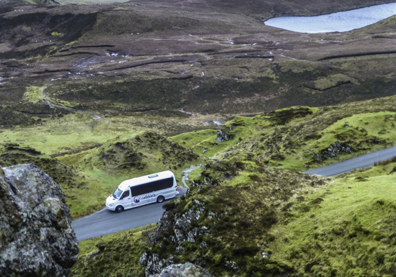 Rabbie's sleek 16-passenger van tours the Scottish Highlands