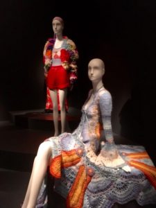 1967 crochet dress and mini skirt, Summer of Love Exhibit, De Young Museum, Golden Gate Park, San Francisco, CA