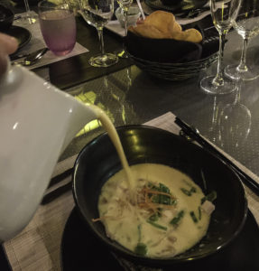 Indonesian-inspired seafood soup at Tamarind restaurant on Holland America Lines ms Nieuw Amsterdam during a Christmas cruise of the Bahamas