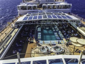 Poolside recumbant recreation on Holland America Lines ms Nieuw Amsterdam