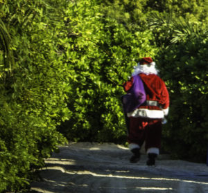 Santa visiting beach goers on Half Moon Cay, Holland America Lines, ms Nieuw Amsterdam shore excursion