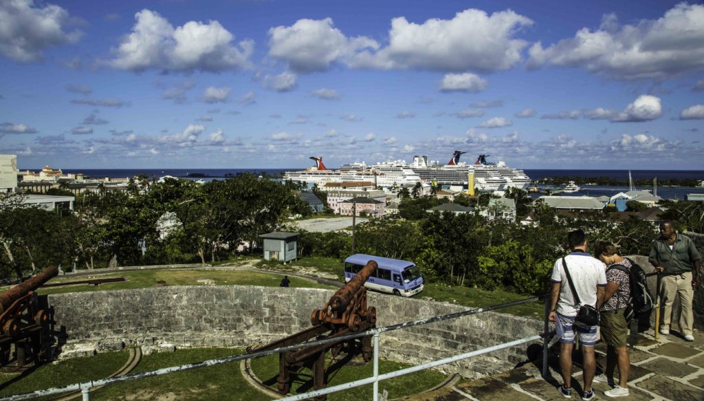 The view of the Nassau cruise port from Fort Fincastle, Nassau, Bahamas on a shore excursion from MS Nieuw Amsterdam of the Holland America Line