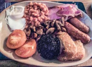 A hearty good ol' English breakfast, The Navigation Inn, Buxworth, Cheshire Ring Canals, Cheshire, UK