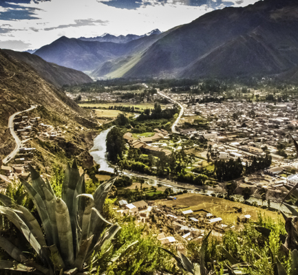 Urubamba viewed from the high plateau road to Chinchero and Cusco, Peru