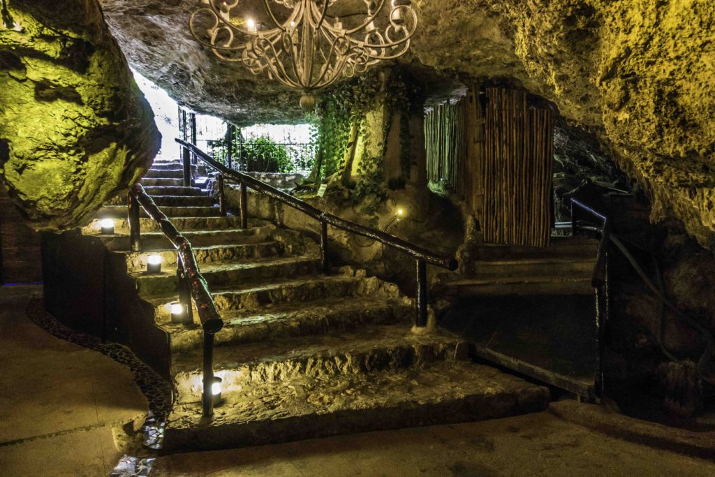 Entrance to the limestone cavern at Alux restaurant and lounge, Playa del Carmen, Quintanaroo, Mexico