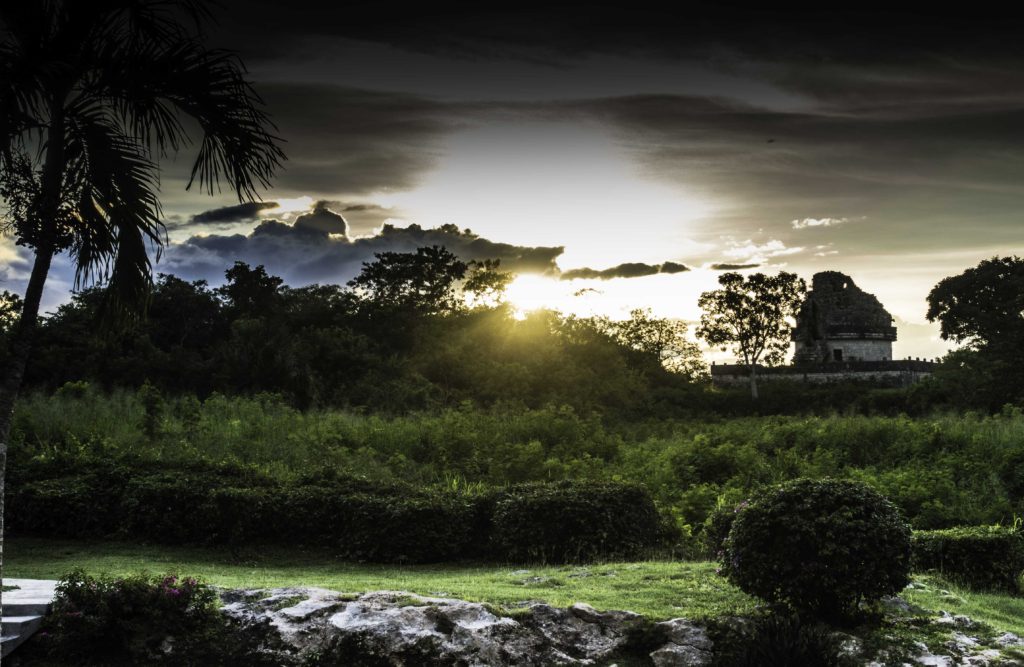 Sunset over Caracol (The Observatory), Chichen Itza, Yucatan, Mexico