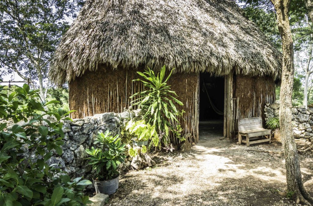 Traditional Mayan dwelling recreated at Sotuta de Peón, Campeche, Mexico