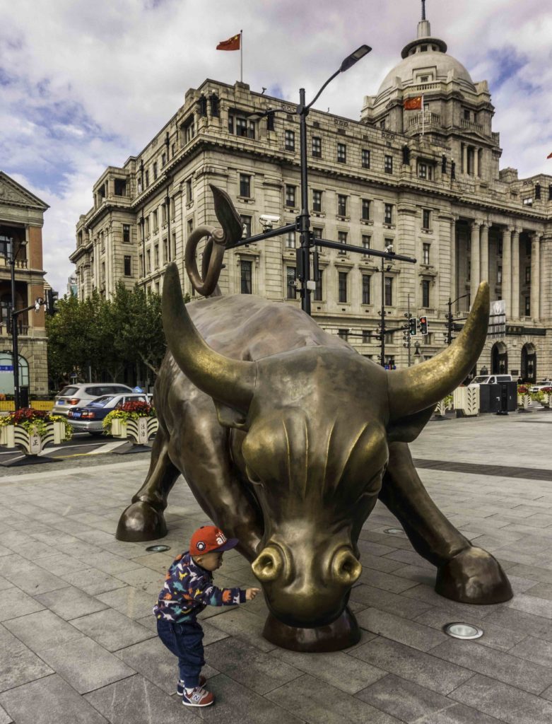 The Wall Street replica bull on The Bund in Shanghai, China