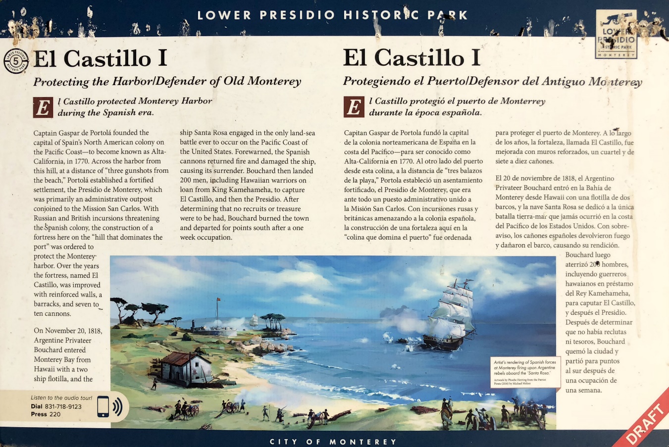 Interpretive panels are rendered in English and Spanish , Monterey, California