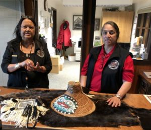 Staff at Sitka National Historic park show their Tlingit tribal craft work, Alaska