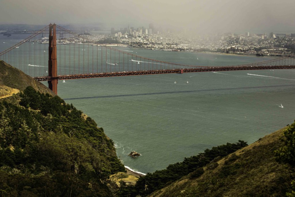 View of the Golden Gate Bridge from Conzelman Road, Marin Headlands, Golden Gate National Recreation Area, San Francisco, California