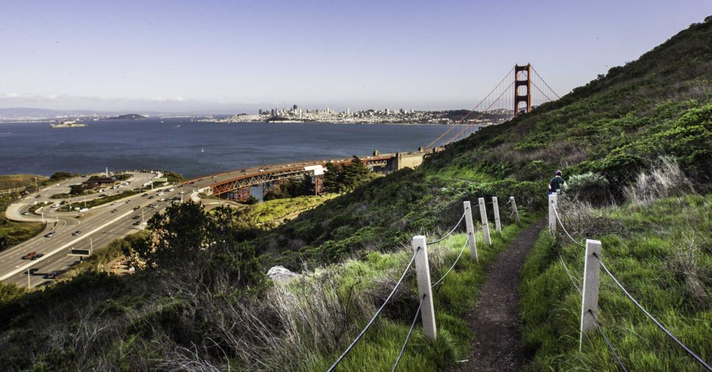 View of the Golden Gate Bridge from the SCA Trail, Marin Headlands, Golden Gate Recreation Area, San Francisco, California