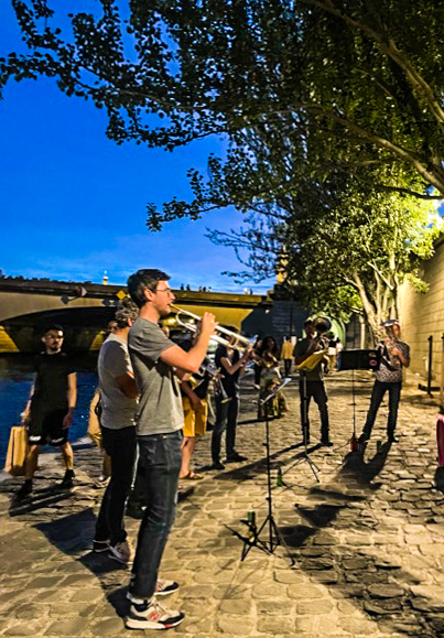 Musicians on the Seine, Paris, France