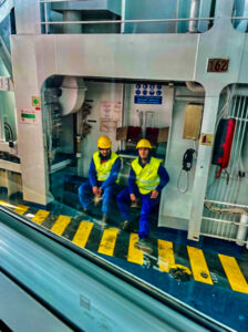 Ferry workers on the train from Sicily to Rome, Italty