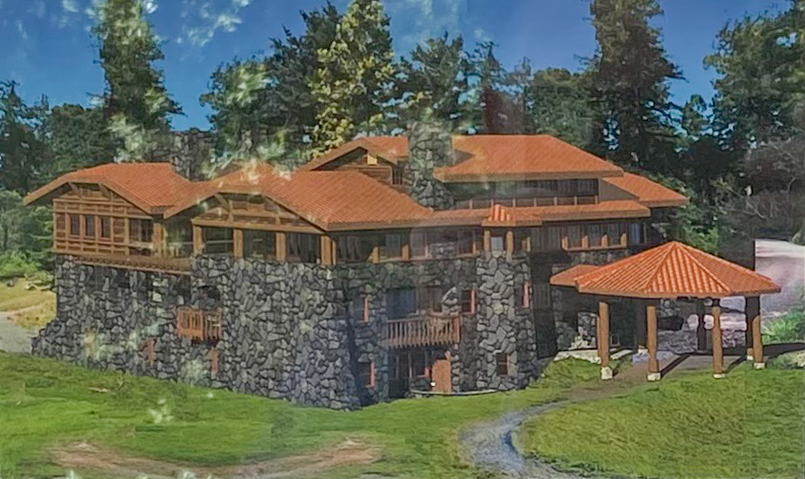 Artist concept drawing of Wolf Lodge, Jack London State Park, Glen Ellen, Sonoma Valley, California