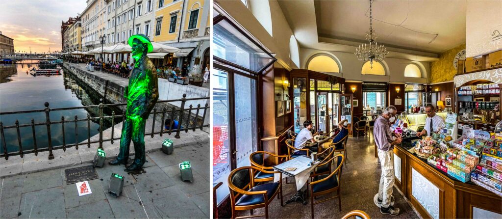 Trieste: James Joyce statue Bloomsday in Trieste, Italy and Café Stella Polare, with Illy, Trieste, Italy