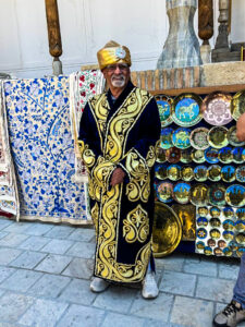 Ashok Khanna dressed as an emir, Uzbekistan