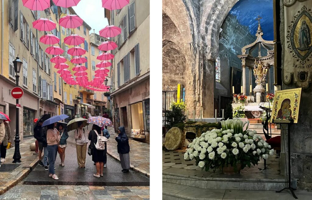 The rose is celebrated throughout the city including in the cathedral and along narrow winding streets