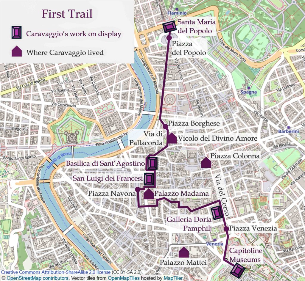 Caravaggio, Trail Map, Rome, Italy