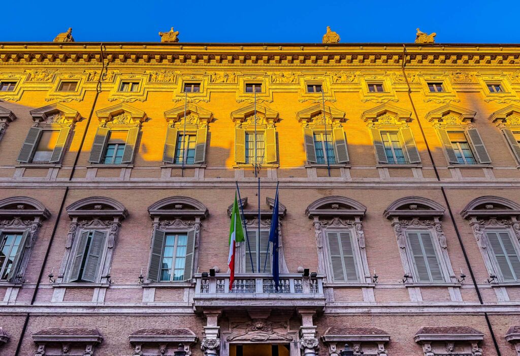 Palazzo Madama. Caravaggio lived and worked somewhere in the attic, Caravaggio Trail, Rome, Italy